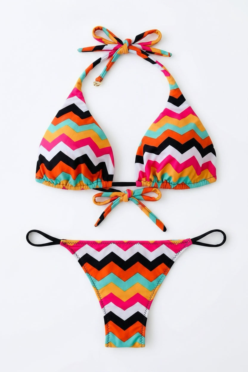 RETRO WAVES - Triangle Neck Top & Tie Bottom
